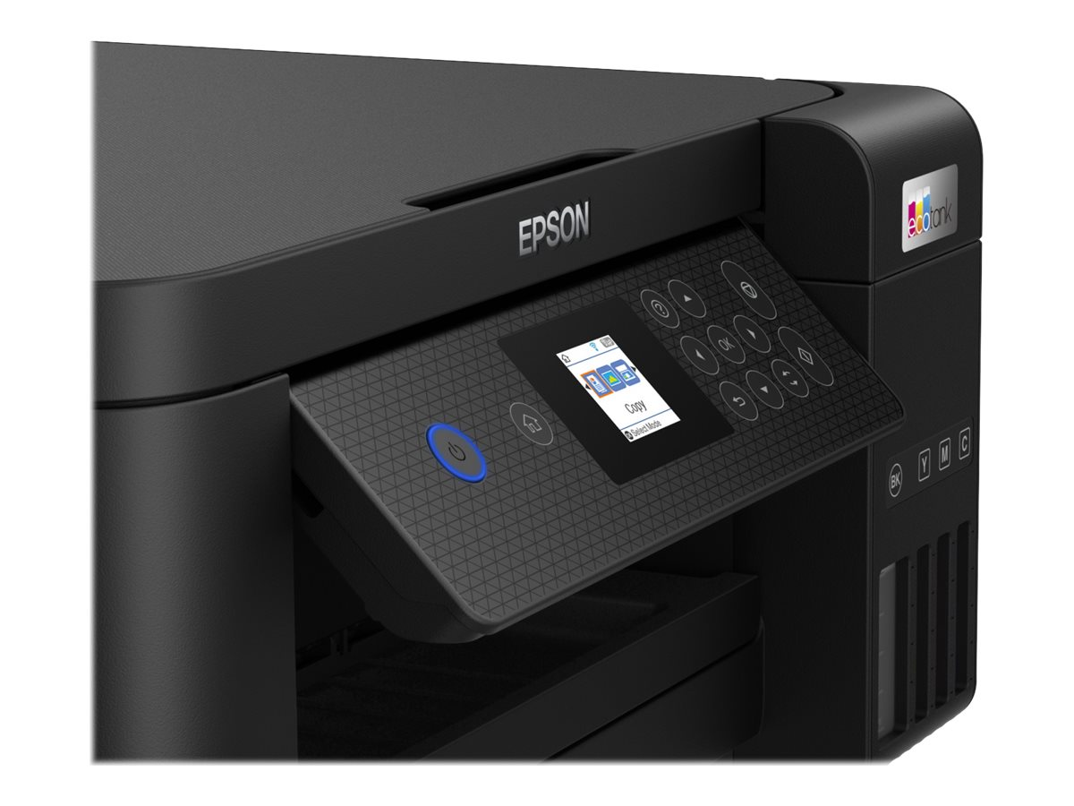 Nahaufnahme des Bedienfelds eines Epson EcoTank-Druckers.