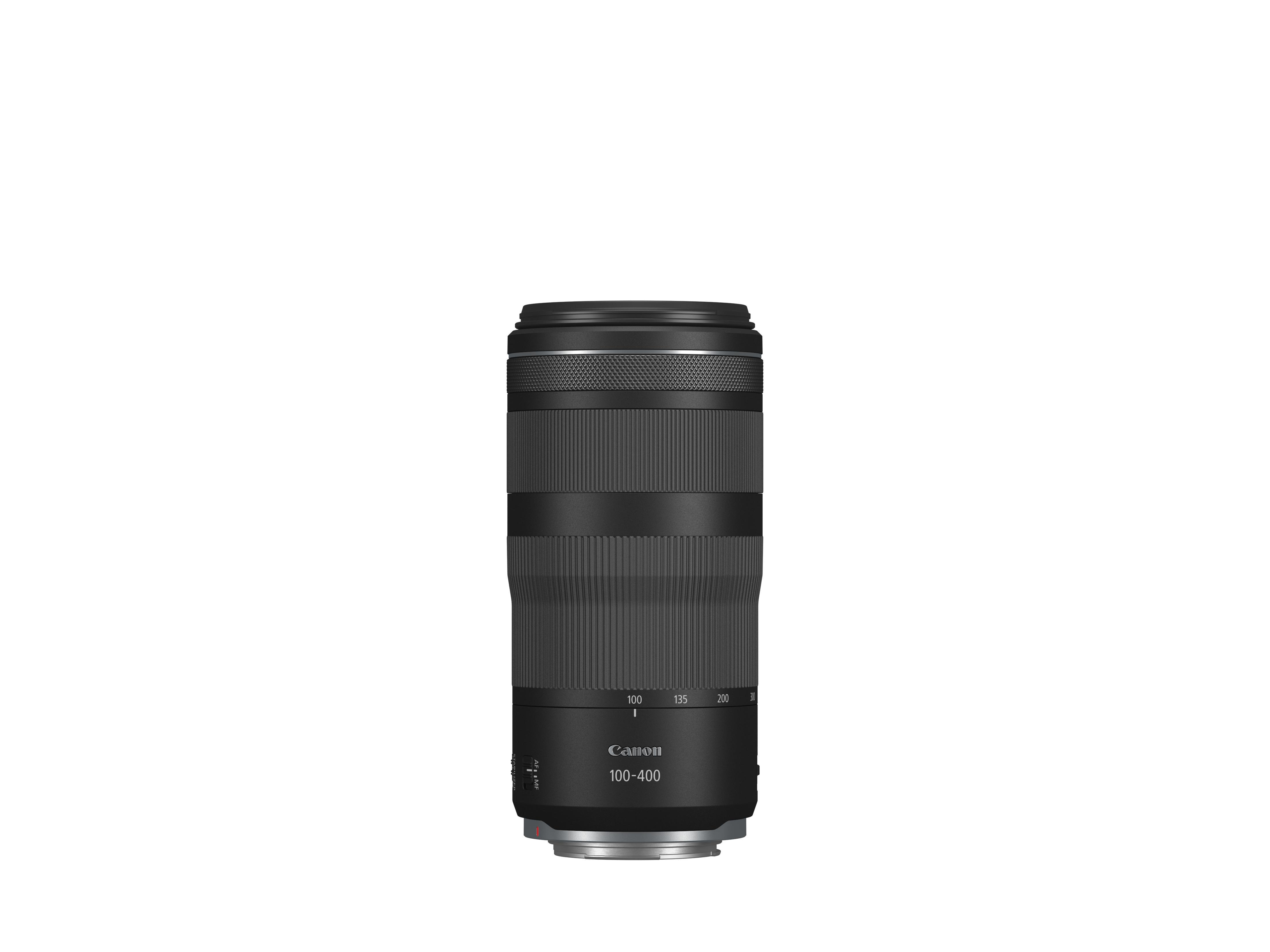 Canon Kameraobjektiv, schwarz, mit Fokus- und Zoomringen, Distanzmarkierungen.