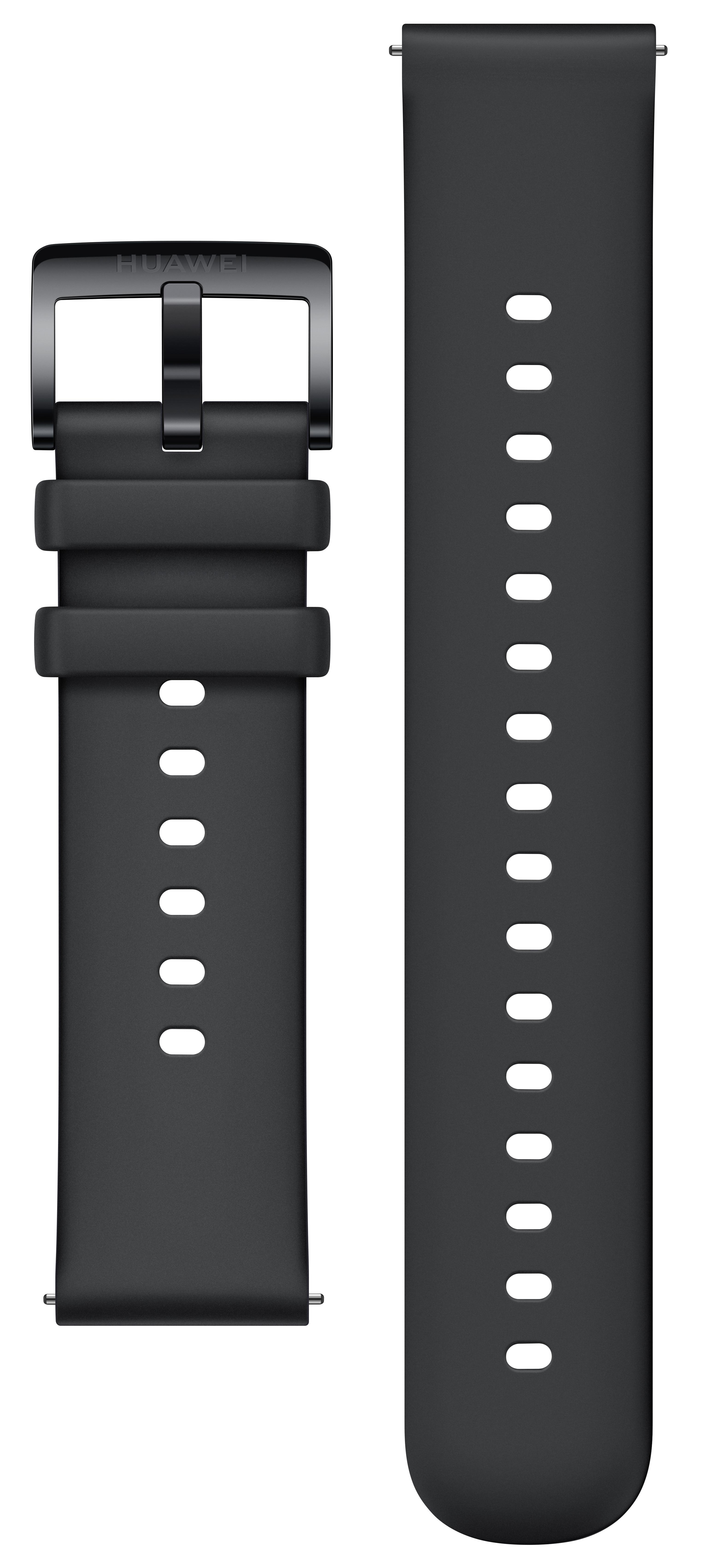 Schwarzes Uhrenarmband mit Schnalle.