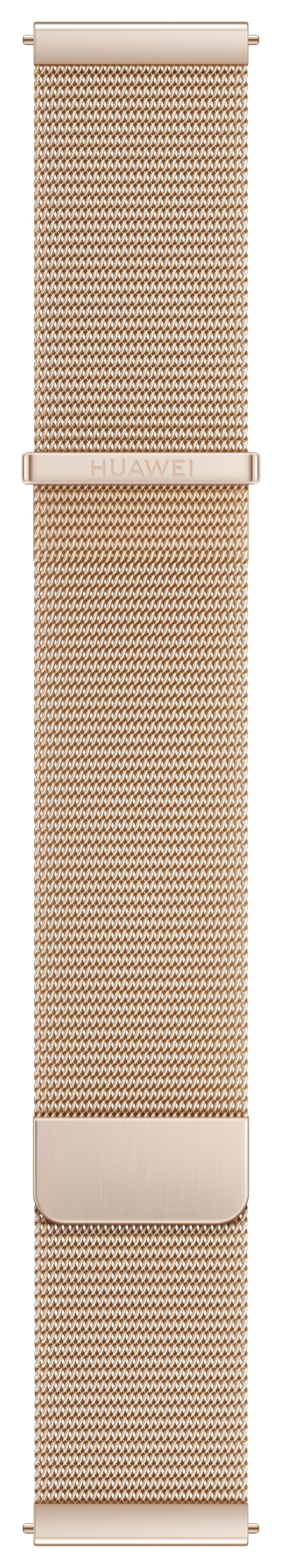 Roségoldenes Uhrenarmband mit Mesh-Design und Verschluss.
