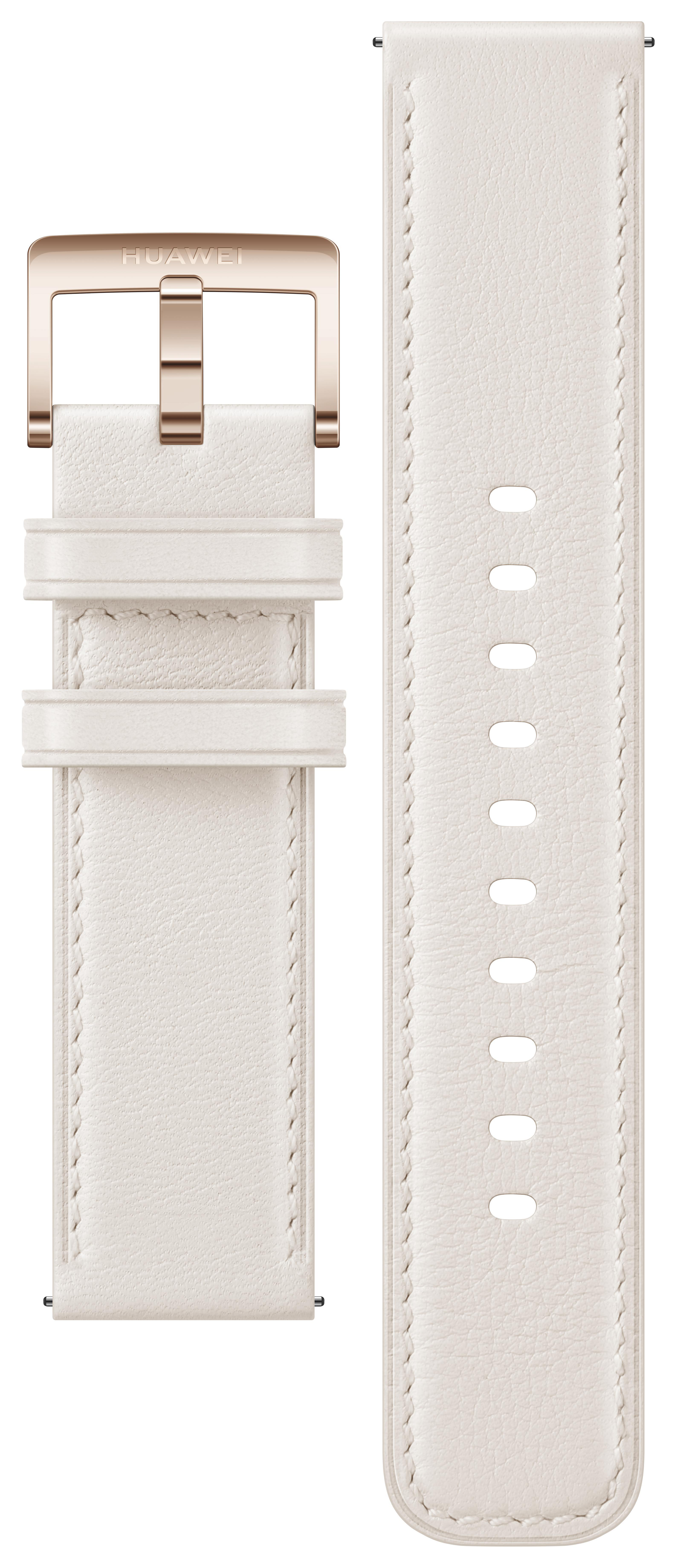 Hellcremefarbenes Uhrenarmband mit Schnalle.