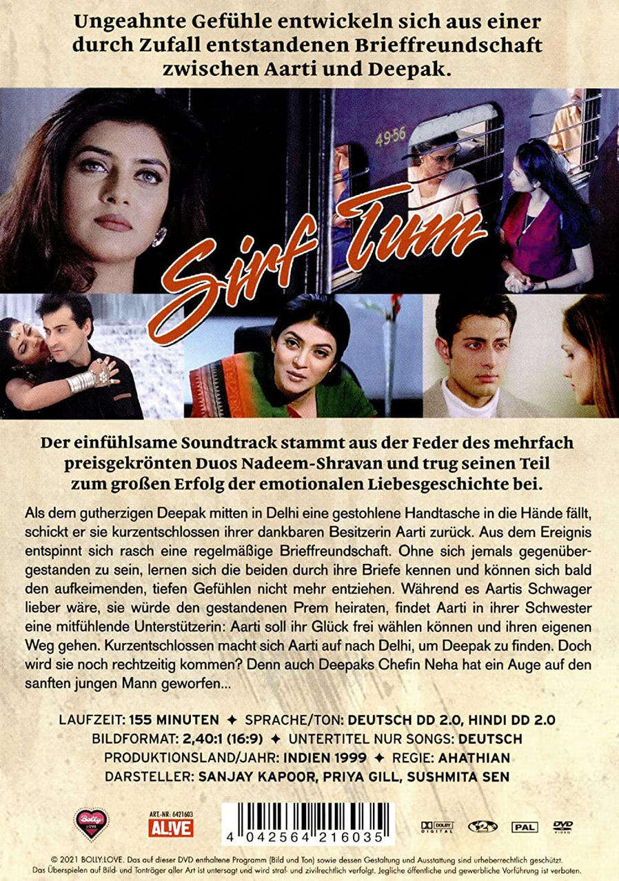 DVD-Cover. Filmtitel: Sirf Tum. Enthält Schauspieler und Text in Hindi.