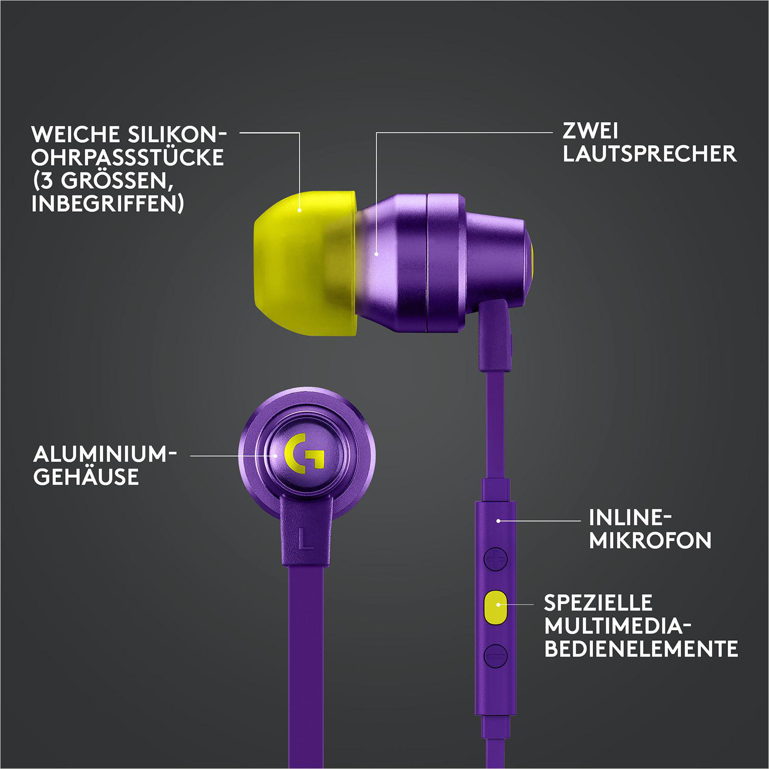 LOGITECH G333, In-ear Gaming Headset Lila