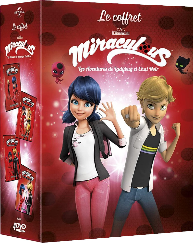 Miraculous dvd-boxset. Twee stripfiguren staan vooraan.