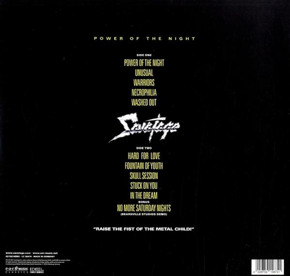 Album borító fekete háttérrel és fehér szöveggel, a dalok címeivel és a Savatage zenekar nevével.