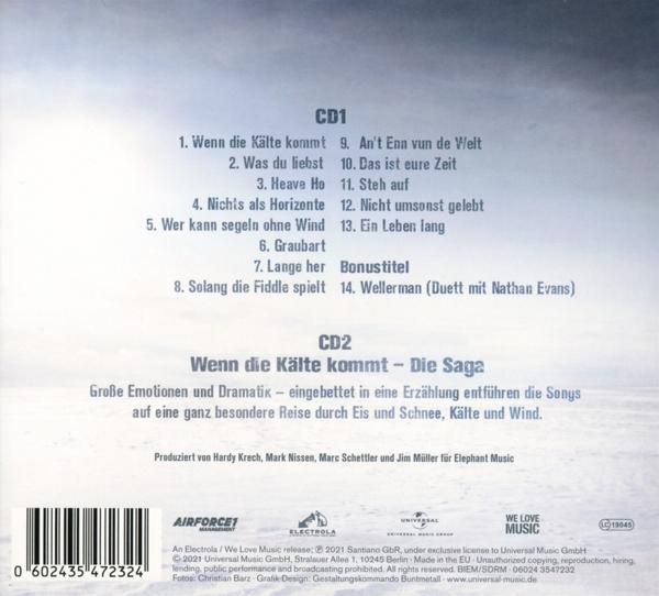 CD-Cover mit Titelliste und Text. Weißer Hintergrund mit Ozeanbild.