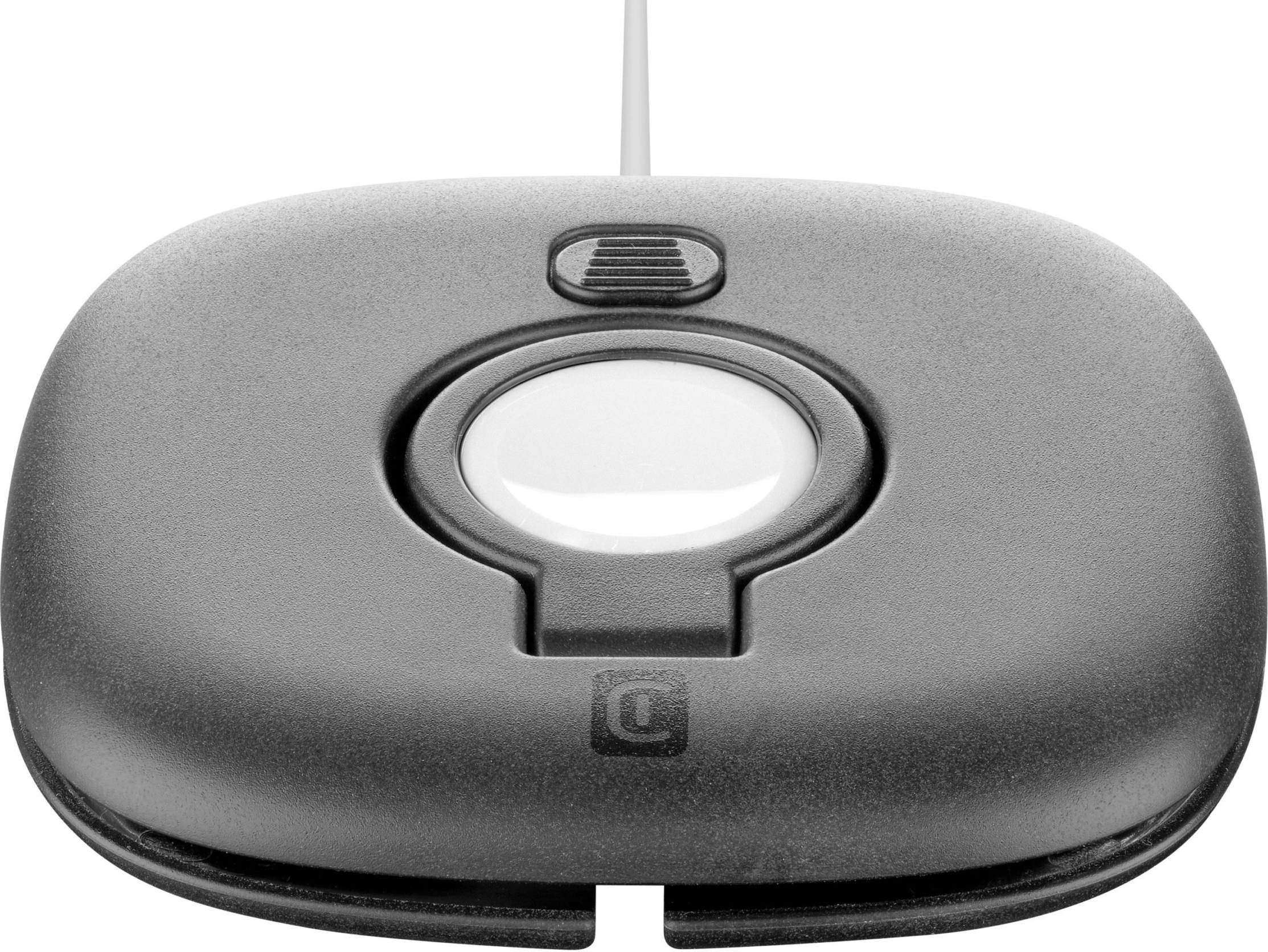 Computermaus. Dunkelgraue Farbe. Weißer Hintergrund.