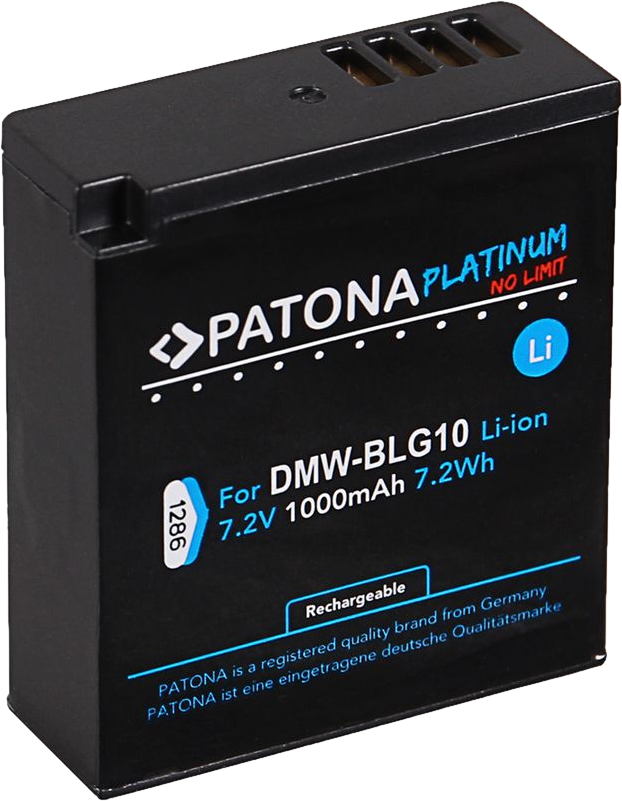 Schwarzer Akku für DMW-BLG10, 7.2V 1000mAh, Patona Platinum.