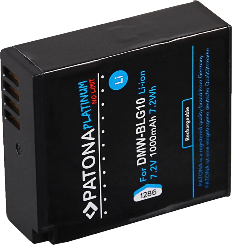 Schwarzer Akku mit Aufschriften: PATONA PLATINUM, Li-ion, 7.2V 1000mAh.