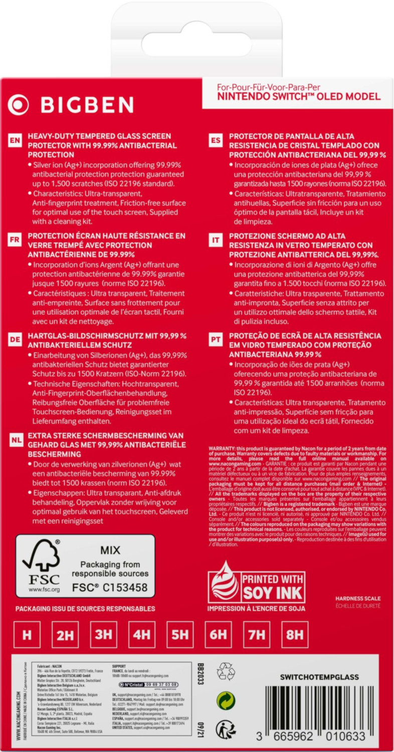 NACON Protecteur d'écran en verre trempé Nintendo Switch Oled (SWITCHOTEMPGLASS)