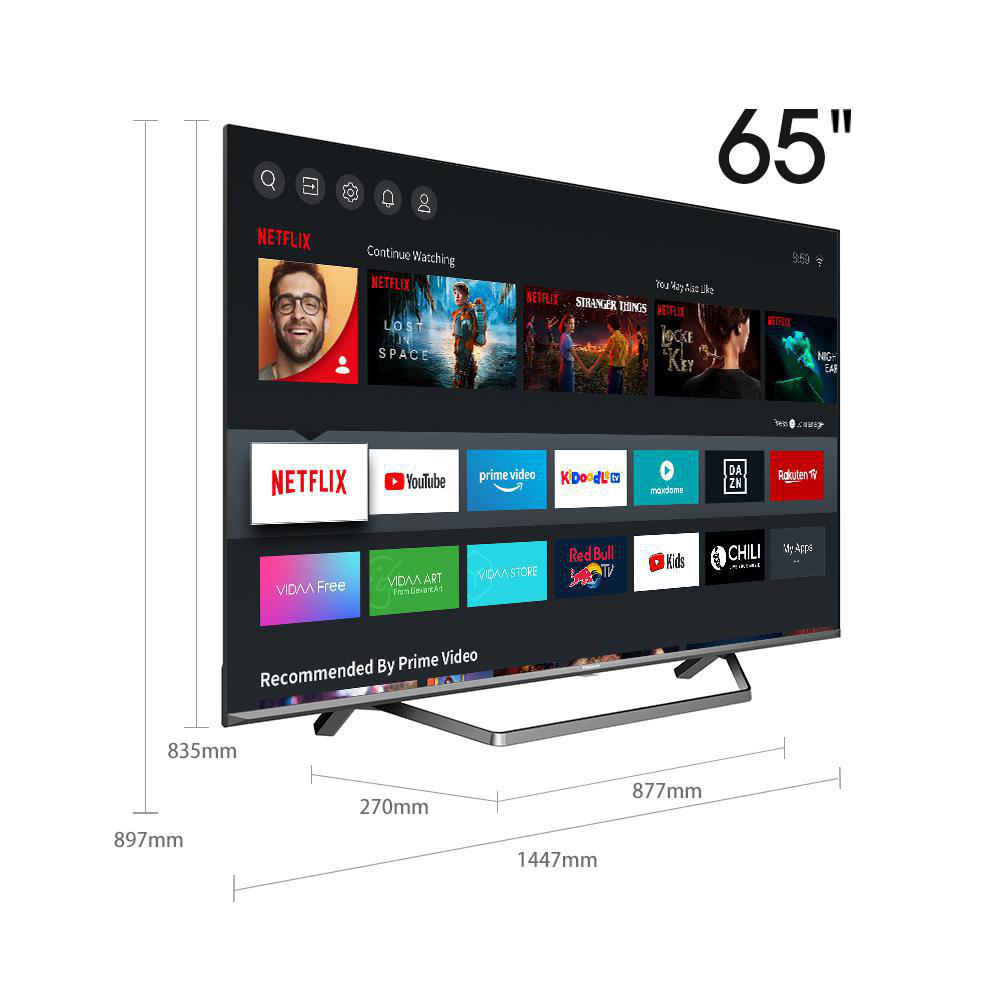HISENSE 65U7QF QLED TV (Flat, 64,5 Zoll / 163,83 cm, UHD 4K, SMART TV, VIDAA)