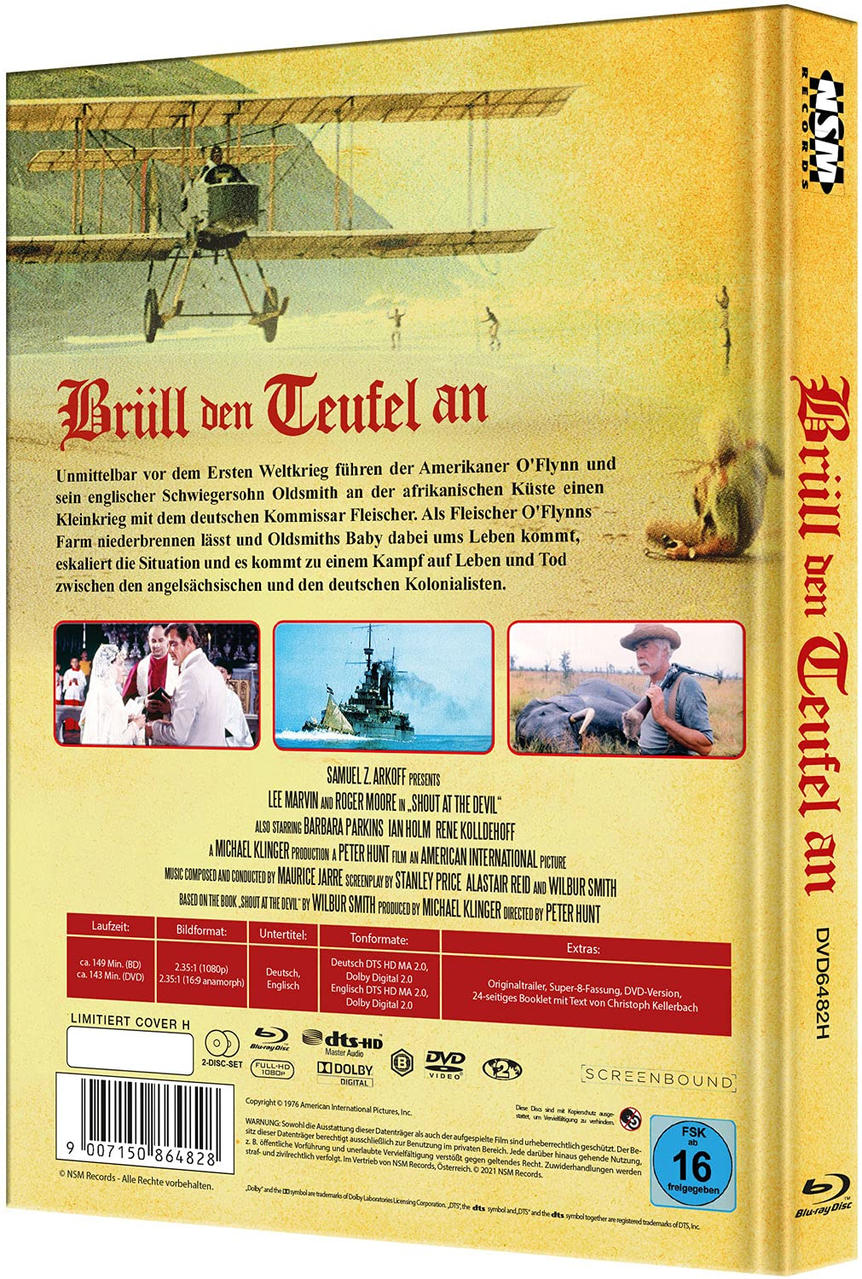 Rückseite der Film-DVD-Hülle. Text und Bilder zum Film Brüll den Teufel an.