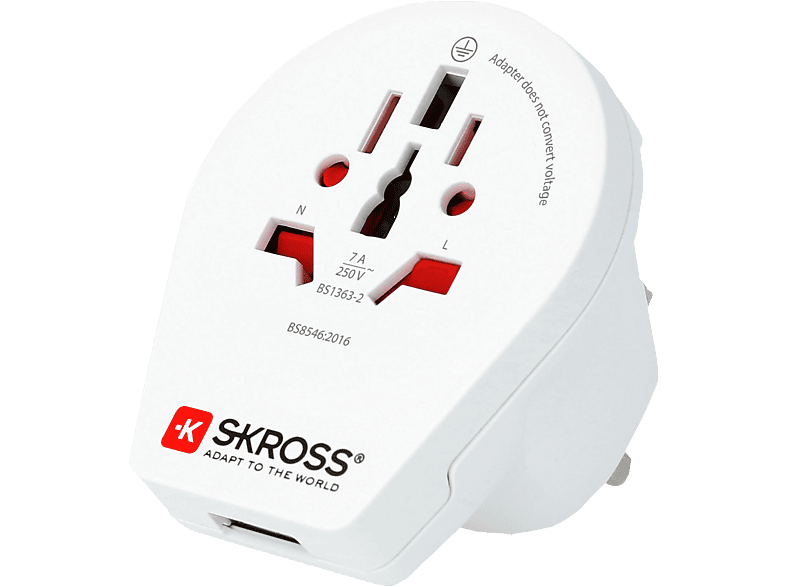 SKROSS Country Travel World to UK USB - Reiseadapter (Weiss)