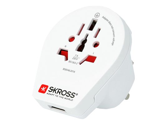 SKROSS Country Travel World to UK USB - Adaptateur de voyage (Blanc)