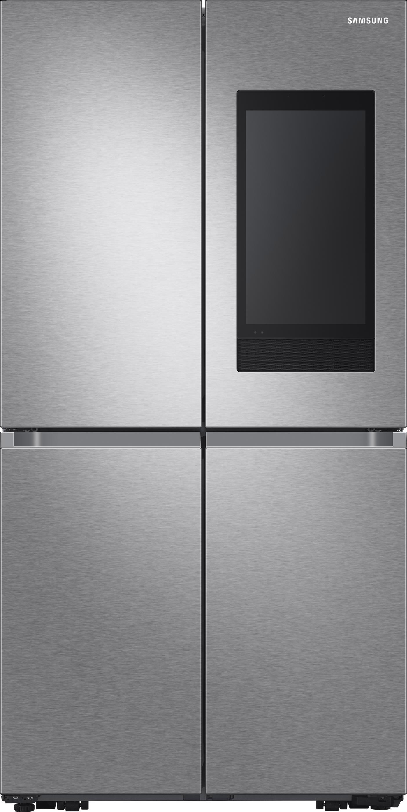 Edelstahl Samsung Kühlschrank mit großem Bildschirm an der rechten Tür.