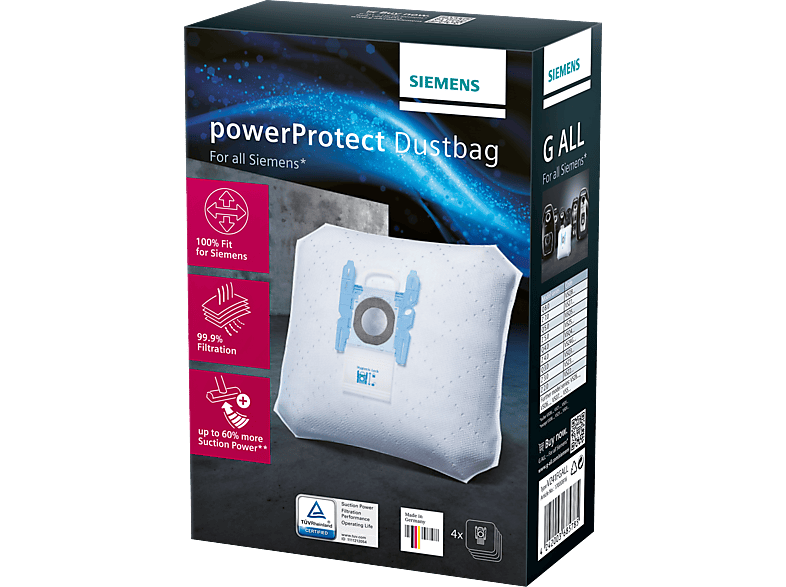 Siemens VZ41FGall PowerProtect dustbag Type G all Staubsaugerbeutel 4 Stück, passend für: Siemens — Foto 5 von 5
