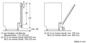 Diagramm mit Abmessungen eines Geräts. Maße in Millimetern.