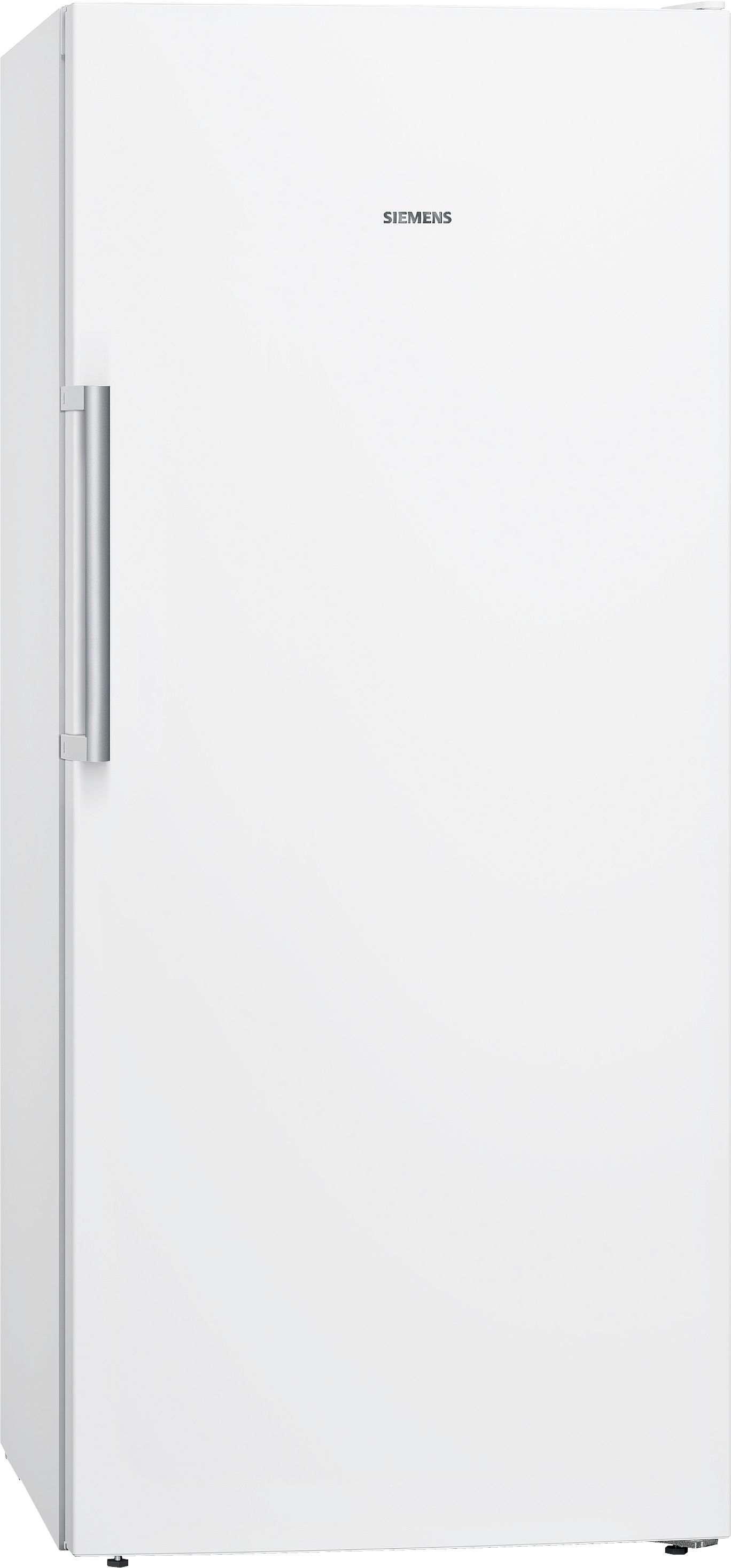 Weißer Siemens-Kühlschrank, Tür mit Griff auf der linken Seite.