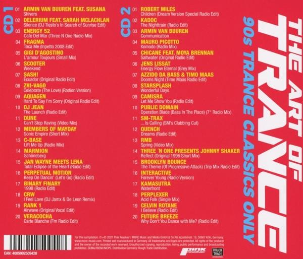 Albumcover mit 90er-Jahre Trance-Klassikern, rotem Hintergrund und zwei CDs.