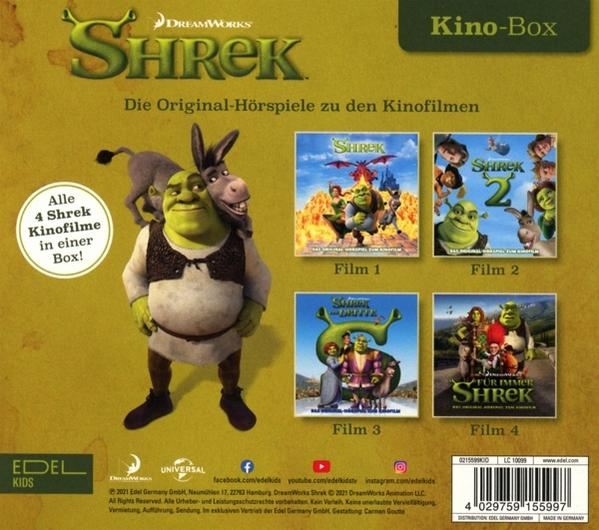 Shrek DVD-Box-Set mit vier Filmcovern auf der Rückseite.