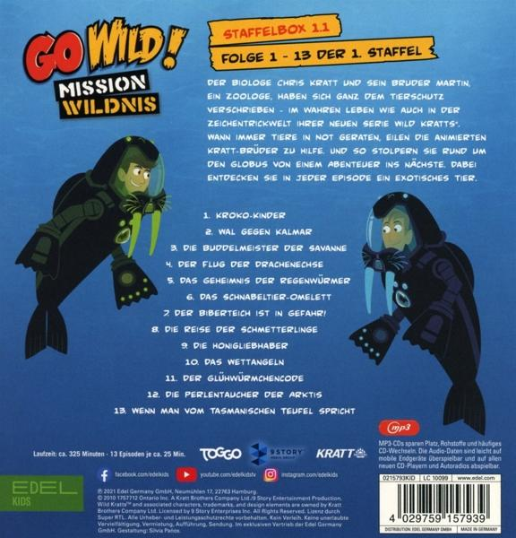 Go Wild! DVD-Cover zeigt zwei Figuren und eine Episodenliste in Blau und Grün.