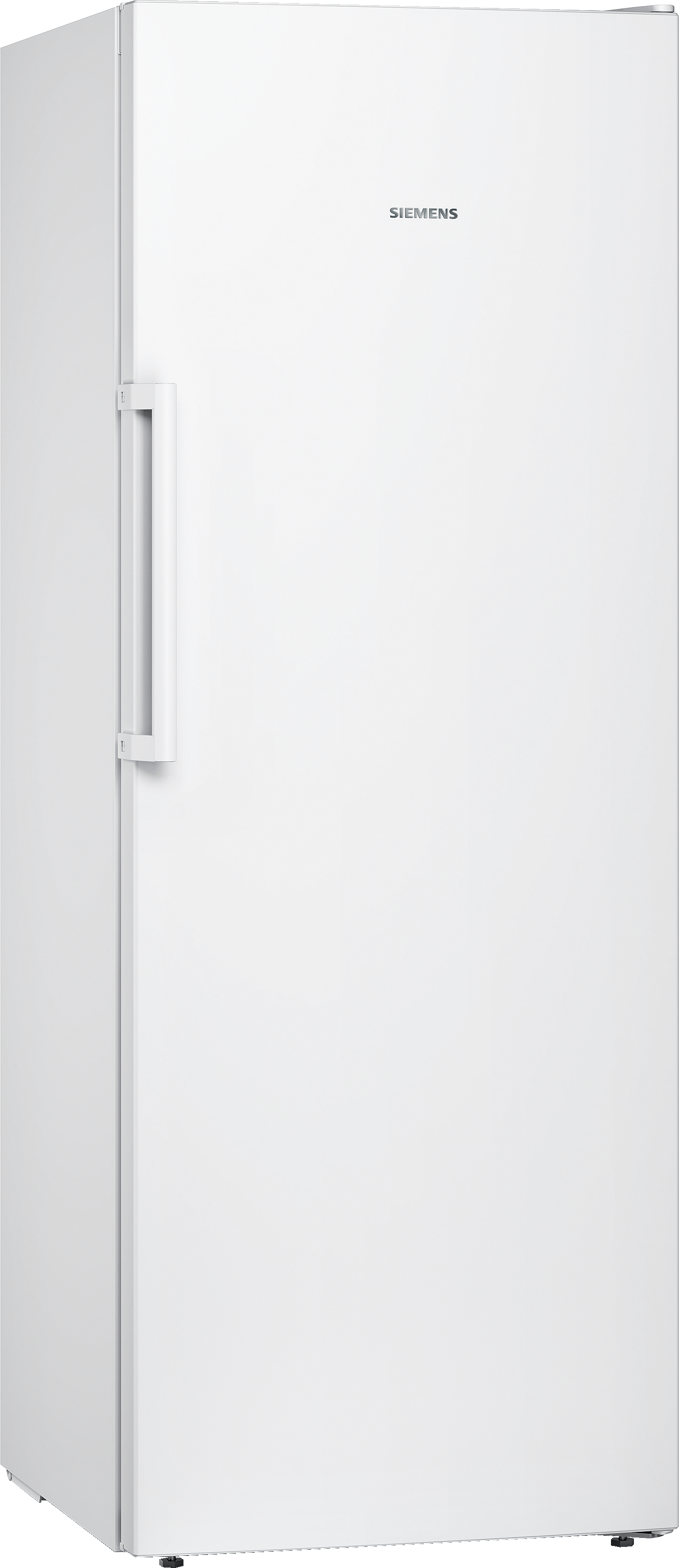 Weißer Siemens-Kühlschrank. Er hat einen langen Griff und das Siemens-Logo.