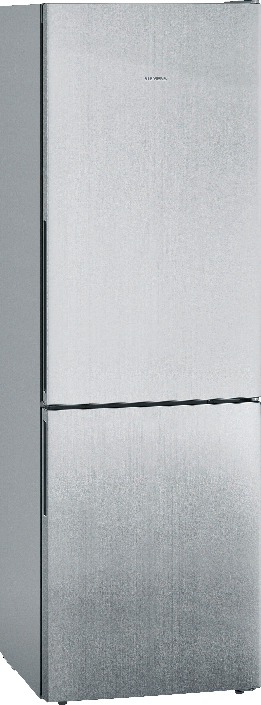 Edelstahl-Kühlschrank, Zweitürer, stehend, mit weißem Hintergrund.