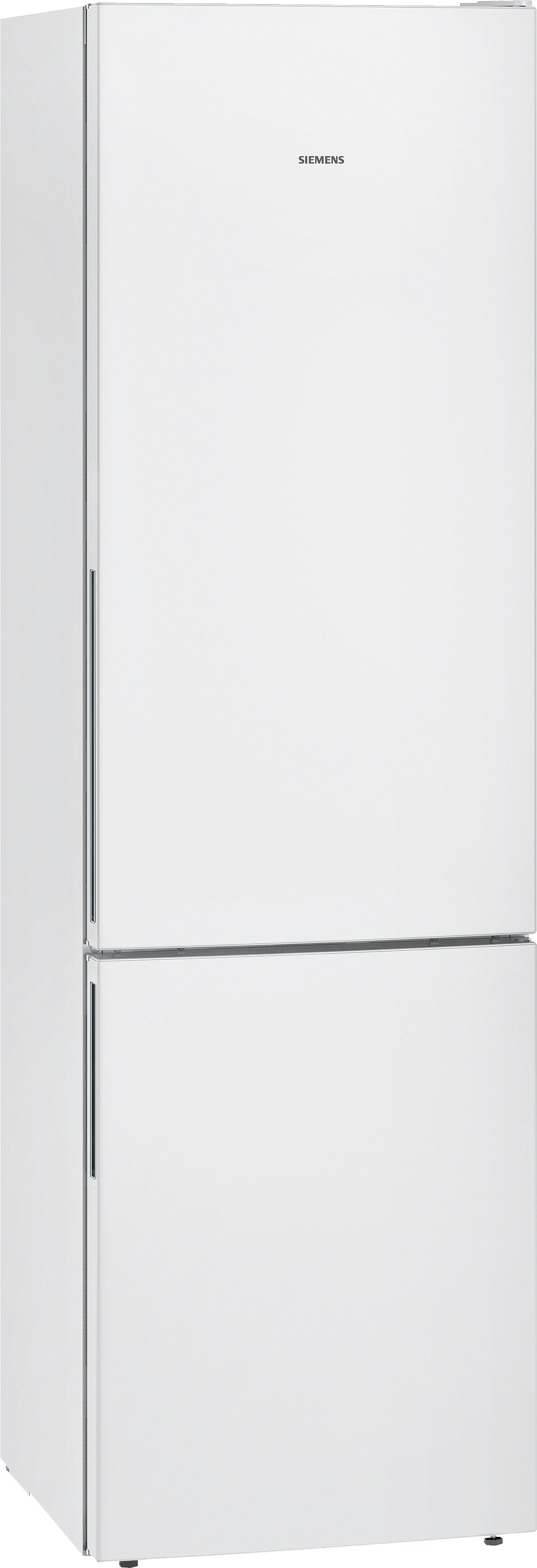 Weißer Siemens-Kühlschrank mit zwei Türen, sauberes Design.
