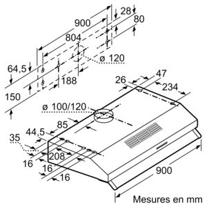 Technical drawing of a Siemens range hood, showing dimensions in millimeters.