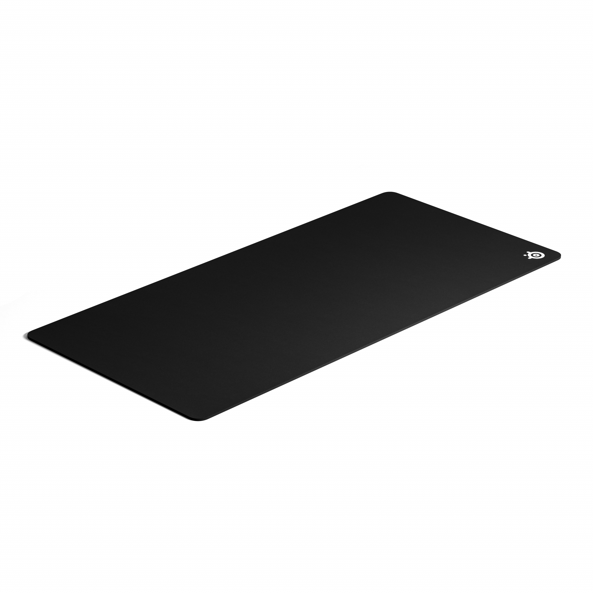 Black rectangular mousepad on a white background. The SteelSeries logo is in the top right corner.