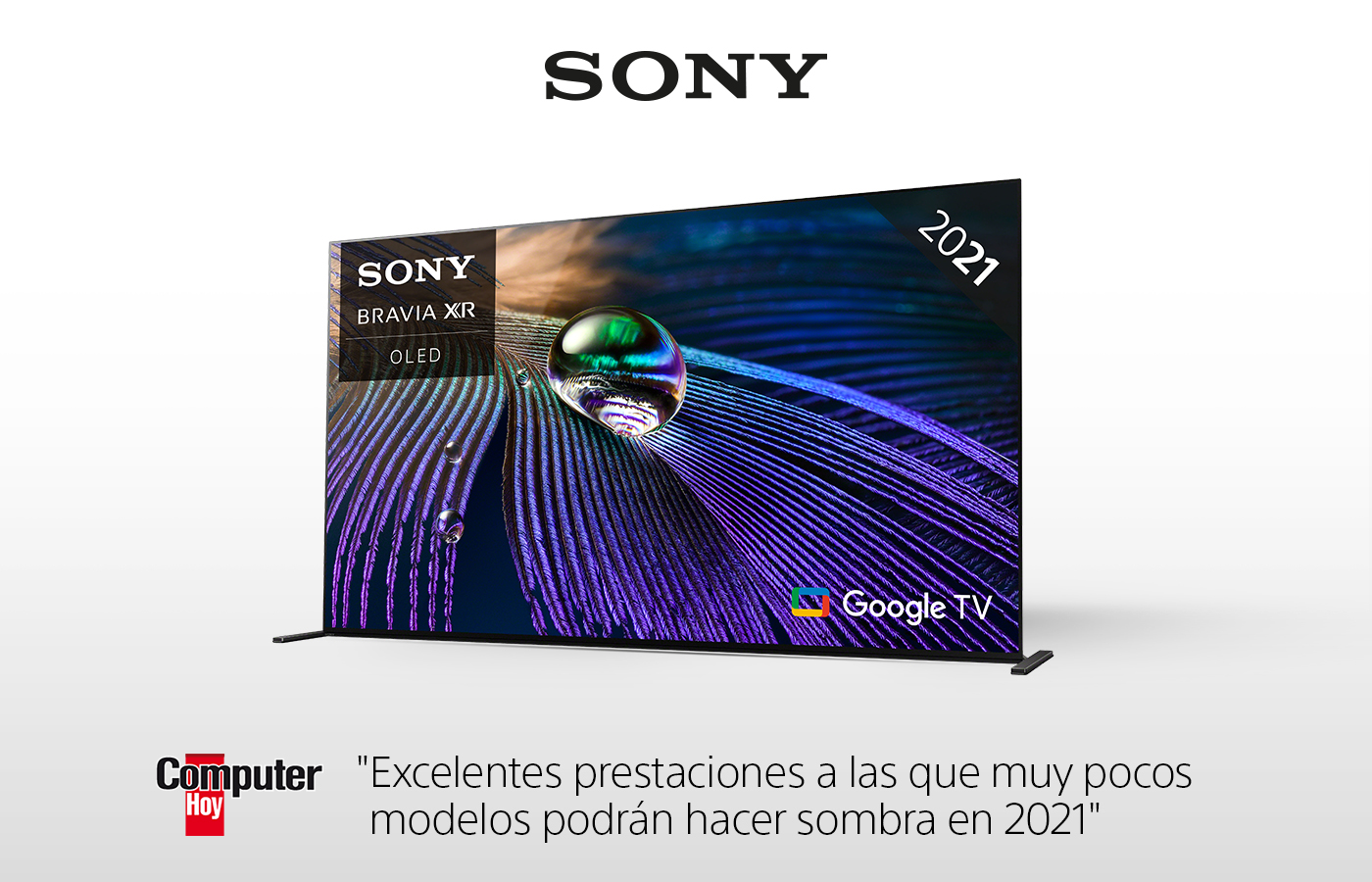 TV Sony Bravia XR OLED, modelo 2021, con logos de Sony y Google TV visibles.