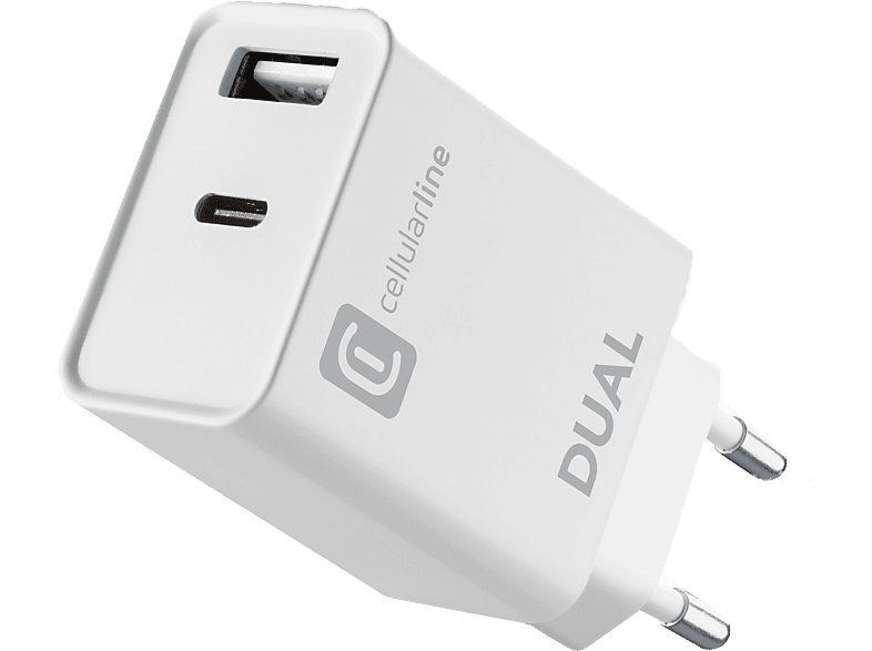 Cellularline 20W Dual Port Şarj Adaptörü Beyaz