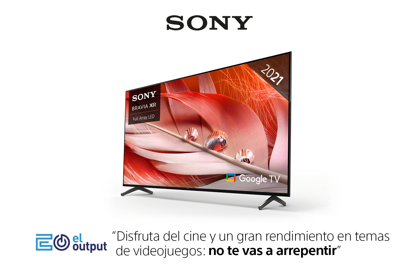 Un televisor Sony Bravia XR muestra una imagen con el logo de Sony y un eslogan en español.