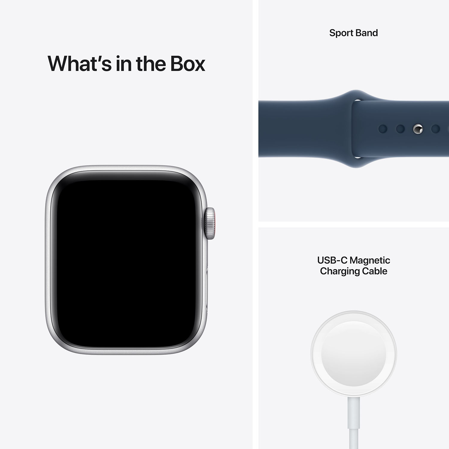 APPLE Watch SE Cellular 44 mm zilver aluminium / blauwe sportband
