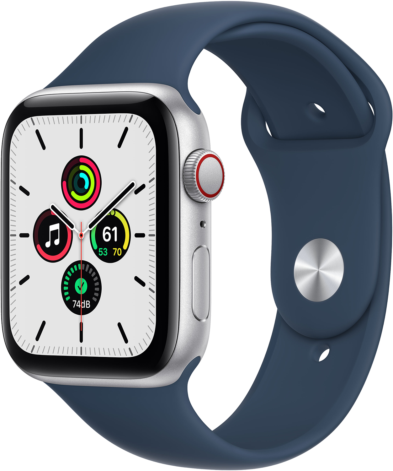 APPLE Watch SE Cellular 44 mm zilver aluminium / blauwe sportband