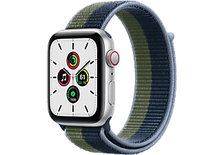 APPLE Watch SE Cellular 44 mm zilver aluminium / blauw/mosgroen geweven sportbandje