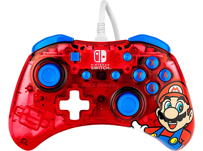 Mando Nintendo Switch - PDP Rock Candy Mario, Para Switch, USB, Cable 2.5 m, Carcasa transparente, Multicolor