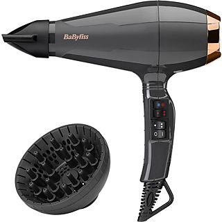 Secador - BaByliss Air Pro 2200, 2 Niveles, 2200 W, Motor AC italiano, Aire frío, Difusor, Gris antracita