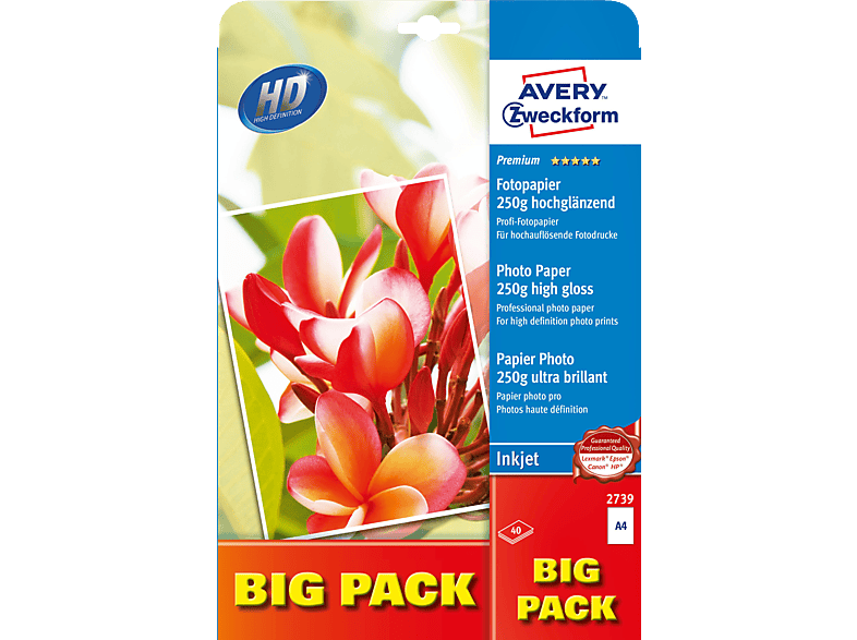 AVERY ZWECKFORM 2739 Premium Inkjet Fotopapier 210 x 297 mm 210 x 297 mm A4 40 Blatt