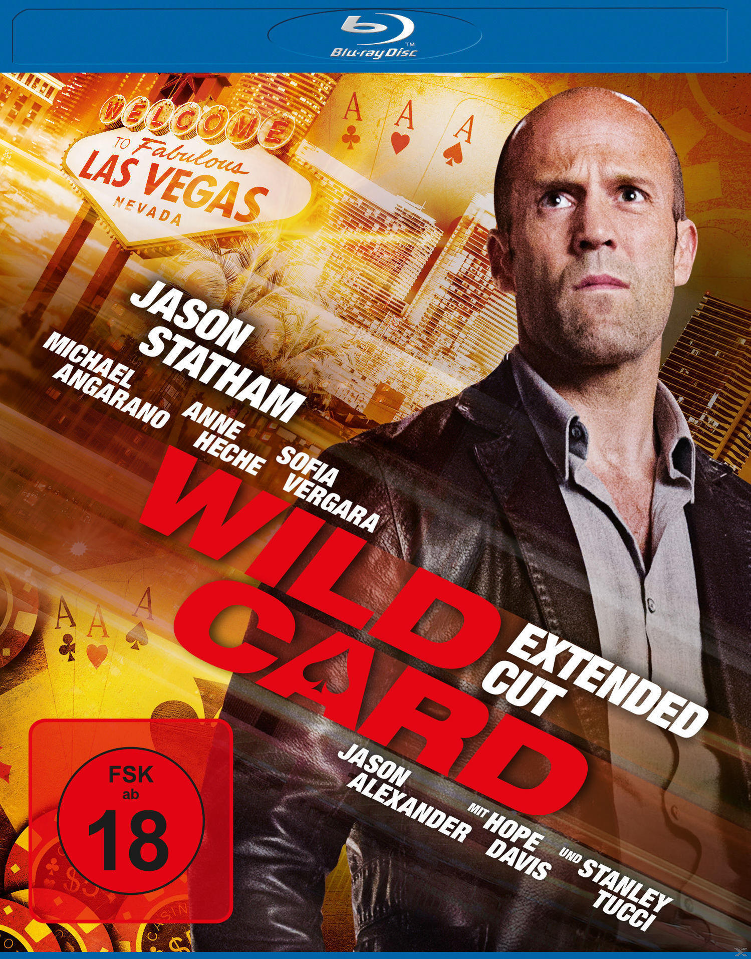 DVD-Cover für den Film Wild Card, mit Jason Statham vor Las Vegas.