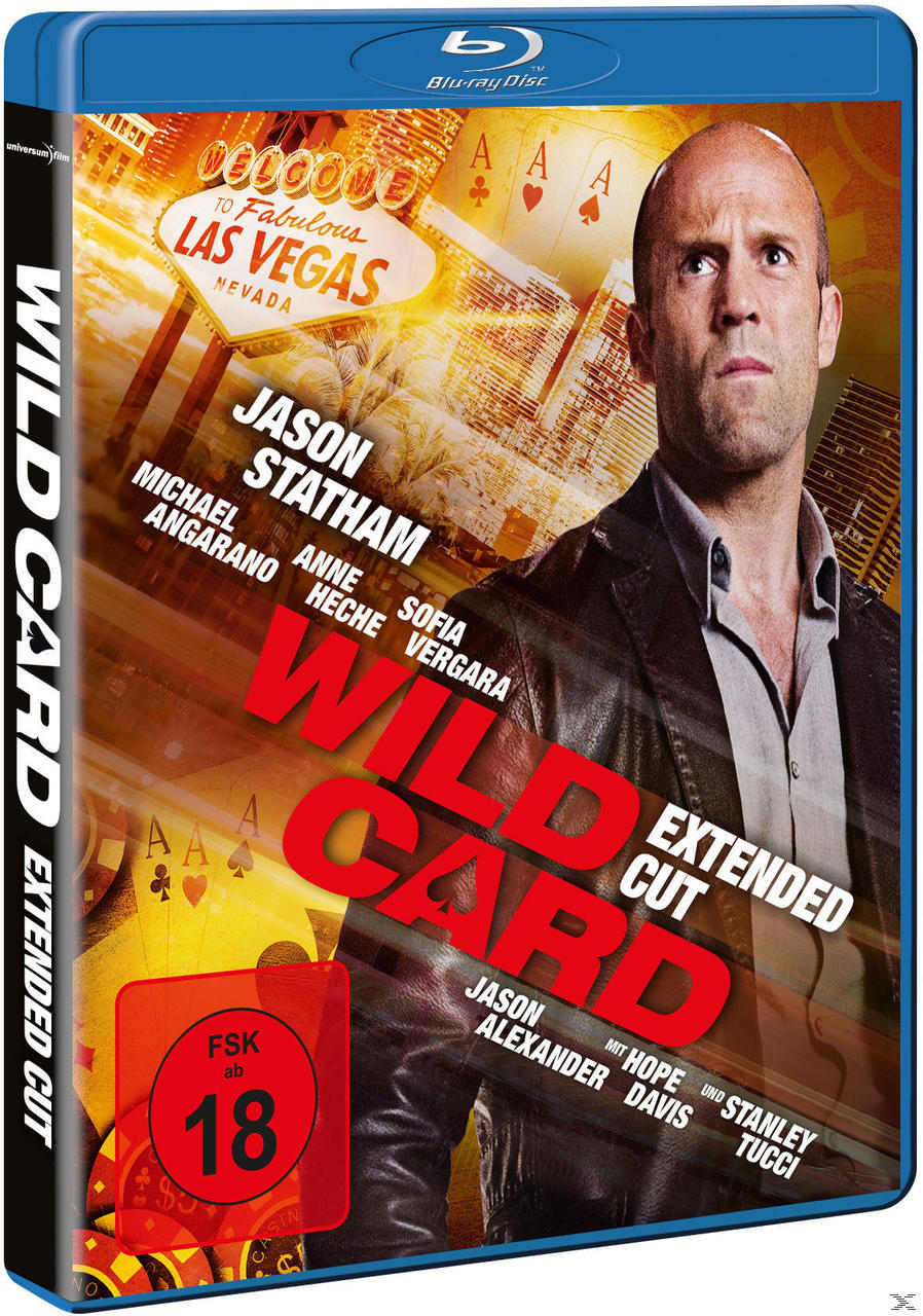 DVD-Hülle: Wild Card Filmcover mit Jason Statham. Blaues Case, Las Vegas-Thema.