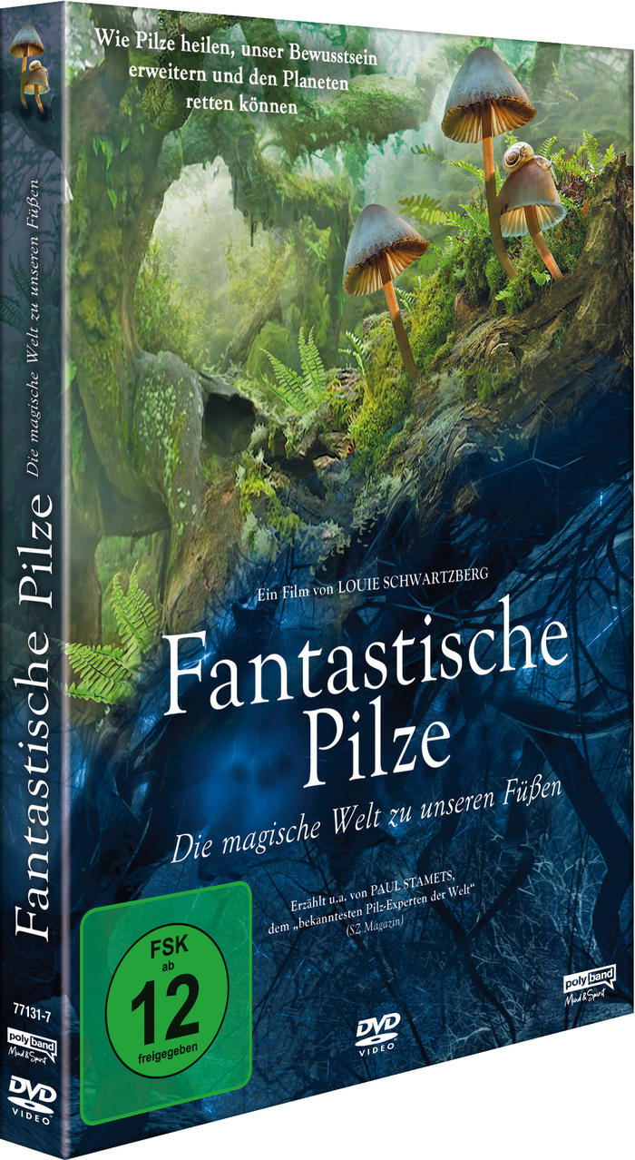 DVD-Hülle mit deutschem Text über Pilze und eine Waldszene.