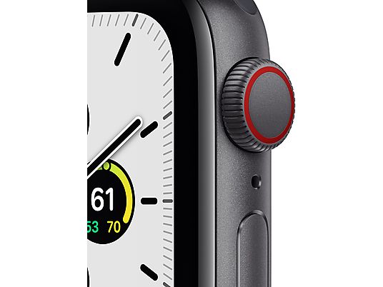 APPLE Watch SE (GPS + Cellular) 40 mm - Smartwatch (Regular 130-200 mm, Fluorélastomère, Gris sidéral / bleu nuit)