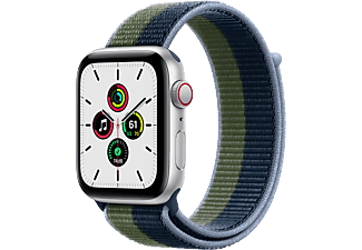 APPLE Watch SE (GPS + Cellular) 44 mm - Smartwatch (One Size 145-220 mm, Nylongewebe, Silber/Abyssblau/Moosgrün)