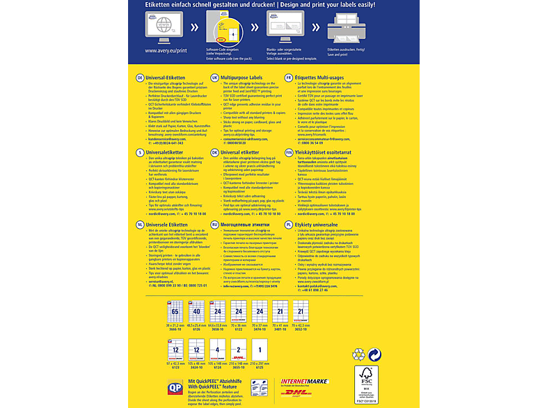 AVERY ZWECKFORM 365810 Universaletiketten 64,6 x 33,8 mm 64,6 x 33,8