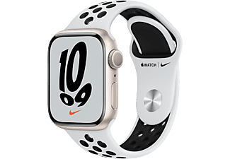 APPLE Watch Nike Series 7 (GPS) 41 mm - Smartwatch (One Size: 130–200 mm, Hochleistungs-Fluorelastomer, Polarstern/Pure Platinum/Schwarz)