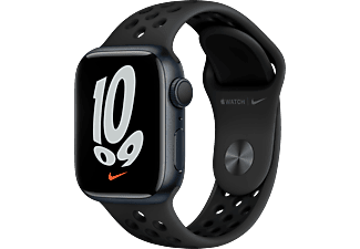 APPLE Watch Nike Series 7 (GPS) 41 mm - Smartwatch (Misura unica: 130-200 mm, Fluoroelastomero è molto robusto, Mezzanotte/Antracite/Nero)