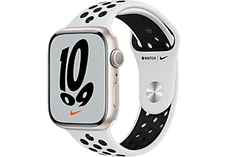 APPLE Watch Nike Series 7 (GPS) 45 mm - Smartwatch (One Size: 140–210 mm, Hochleistungs-Fluorelastomer, Polarstern/Pure Platinum/Schwarz)