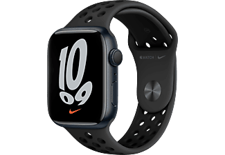 APPLE Watch Nike Series 7 (GPS) 45 mm - Smartwatch (One Size: 140–210 mm, Hochleistungs-Fluorelastomer, Mitternacht/Anthrazit/Schwarz)
