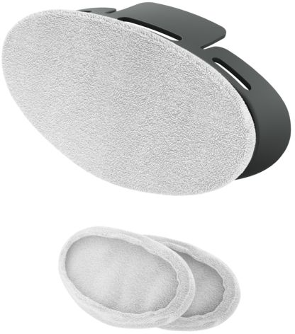 White cloth pads and black base. Two pads with white fabric. White background.